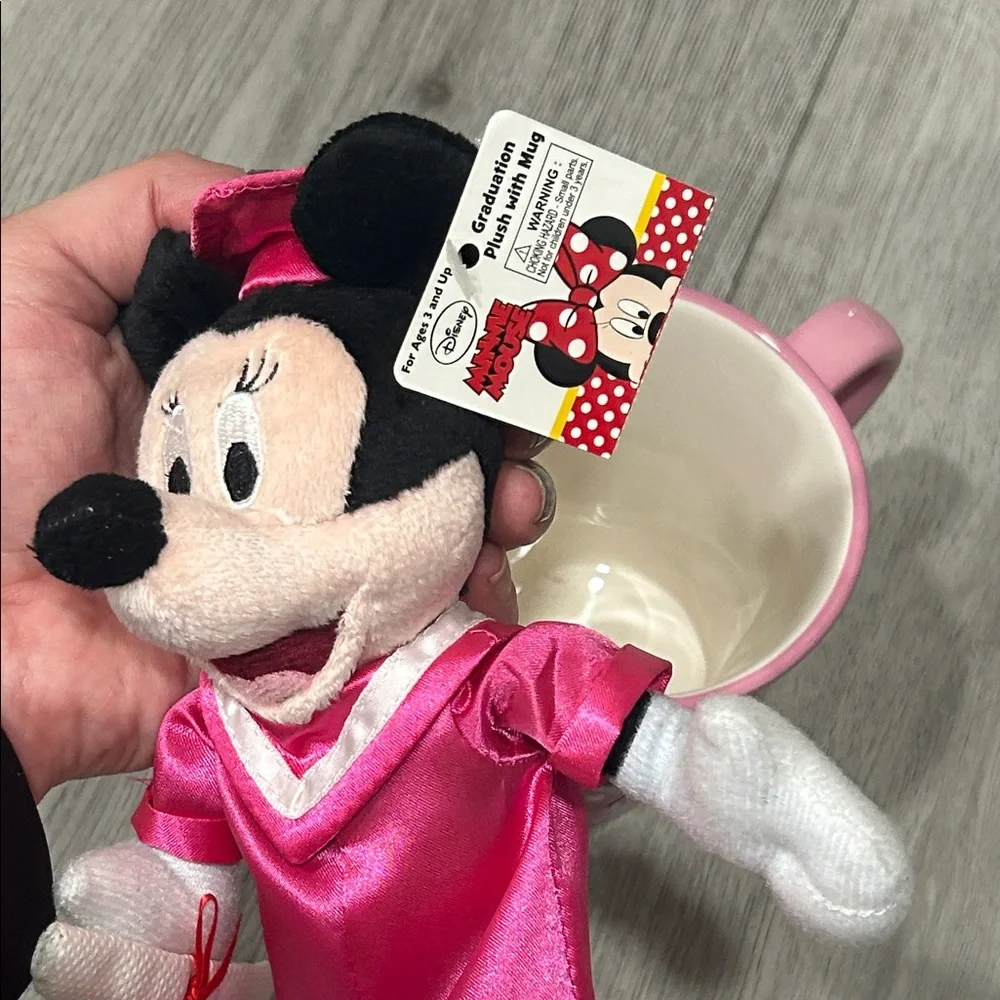 Disney Minnie Mouse Graduation Mug and Plush - Pink and Black NWT